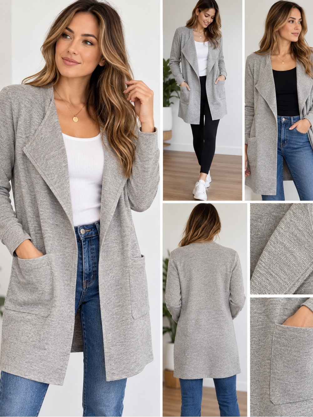 J Crew Cardigan Womens S Gray Merino Wool Blend Long Open Front Sweater Pockets
